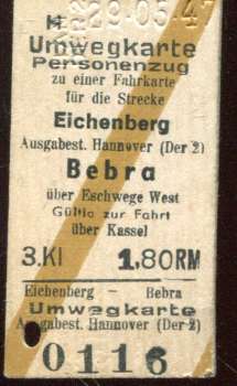 Umwegkarte Eichenberg – Bebra über Eschwege West1947 3. Klasse