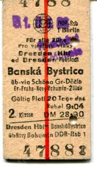 Fahrkarte Dresden – Banska Bystrica 1986