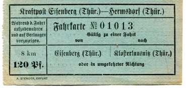 Fahrkarte Eisenberg – Hermsdorf Thüringen