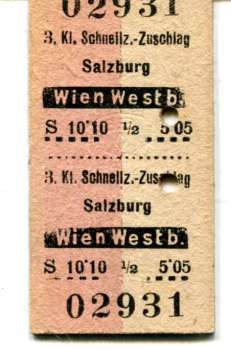 Schnellzugzuschlag 3. Klasse Salzburg – Wien