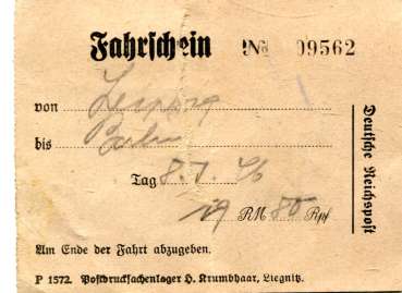 Fahrschein Deutsche Reichspost Leipzig – Berlin 1946