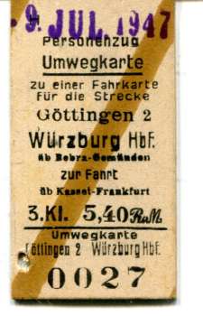 Umwegkarte Göttingen – Würzburg 1947