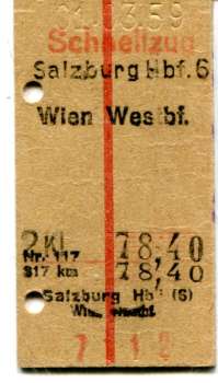 Fahrkarte Schnellzug Salzburg – Wien 1959