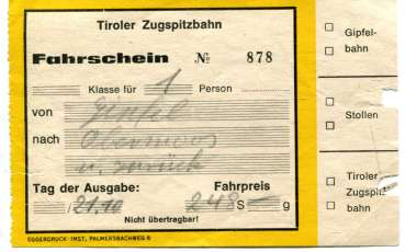 Fahrschein Tiroler Zugspitzbahn