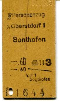 Fahrkarte Oberstdorf – Sonthofen 3. Klasse 1948