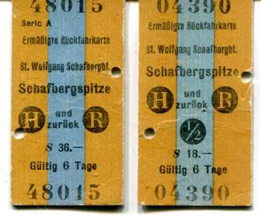 2 Fahrkarten Schafbergbahn 1963