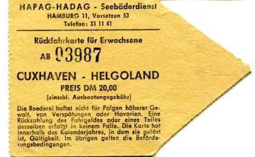 Fahrschein Cuxhaven – Helgoland HAPAG HADAG