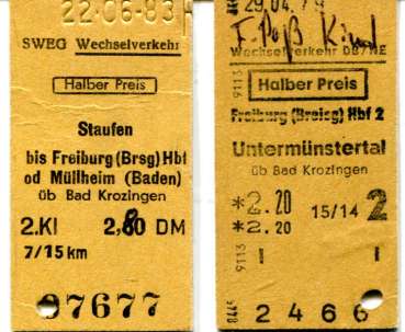 2 Fahrkarten Staufen Untermünstertal