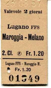 Fahrkarte Lugano FFS – Maroggia-Melano 1957