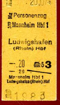 Fahrkarte Mannheim – Ludwigshafen 3. Klasse 1947