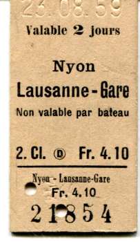 Fahrkarte Nyon – Lausanne-Gare 1959