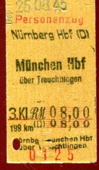 Fahrkarte Nürnberg Hbf – München Hbf 3. Klasse 1945