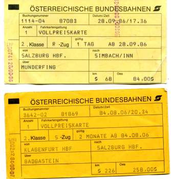 2 ÖBB Fahrscheine Klagenfurt Salzburg Simbach