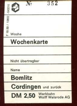 Wochenkarte werkbahn Wolf Walsrode Bomlitz – Cordingen