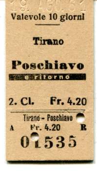 Fahrkarte Tirano – Poschiavo 1961