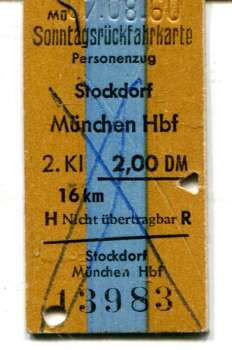 Sonntagsrückfahrkarte Stockdorf – München Hbf 1960