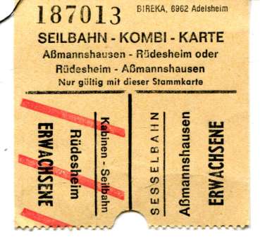 Fahrschein Kombikarte Aßmannshause Rüdesheim Seilbahn