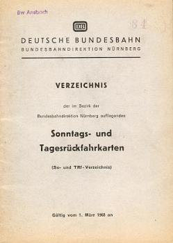 Verzeichnis der Sonntagsrückfahrkarten BD Nürnberg