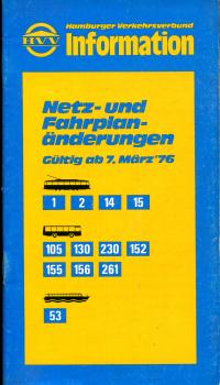 HVV Netz- und Fahrplanänderungen ab 7.März 1976