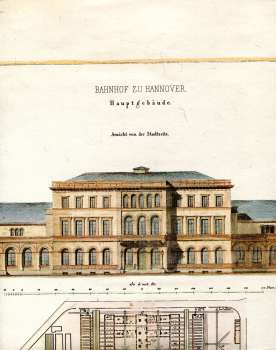 Zeichnung Hauptbahnhof Hannover 1851 Reprint