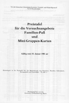 Preistafel DB für Versuchsangebote 1981