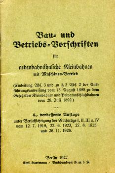 Bau und Betriebsvorschriften für Nebenbahnähnliche Kleinbahnen 1927