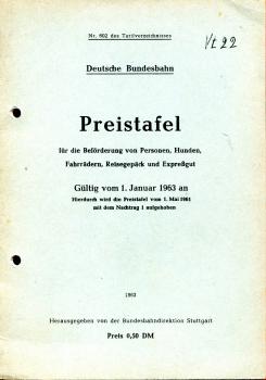 Preistafel DB 1963