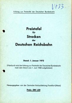 Preistafel DB 1972 für Strecken der Reichsbahn