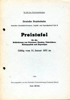 Preistafel DB 1972