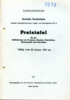 Preistafel DB 1973