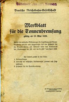 Merkblatt für die Tonnenbremsung DRG 1926