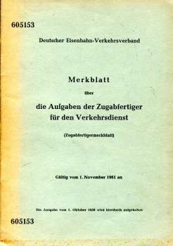 Merkblatt über die Aufgaben der Zugabfertiger für den Verkehrsdienst 1961