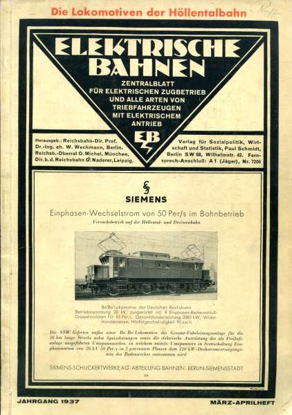 Elektrische Bahnen Lokomotiven der Höllentalbahn