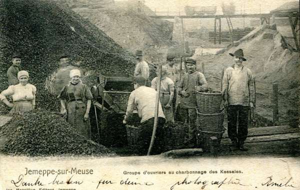 AK Jemeppe sur Meuse Kohleabbau mit Feldbahn