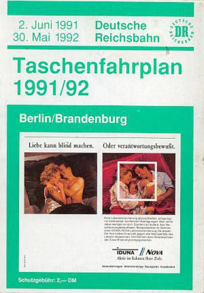 Taschenfahrplan DR Berlin Brandenburg 1991 / 1992