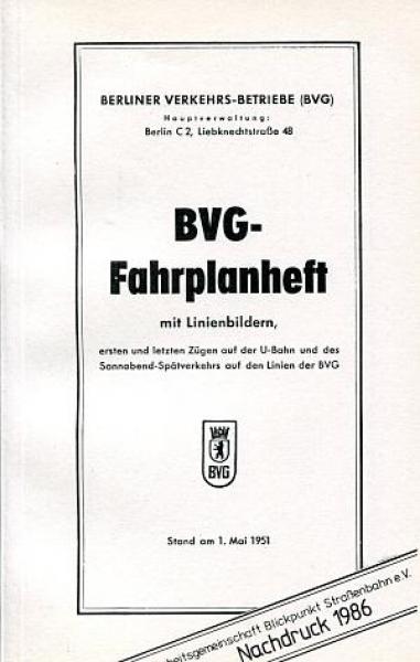 BVG Fahrplanheft 1951 Reprint