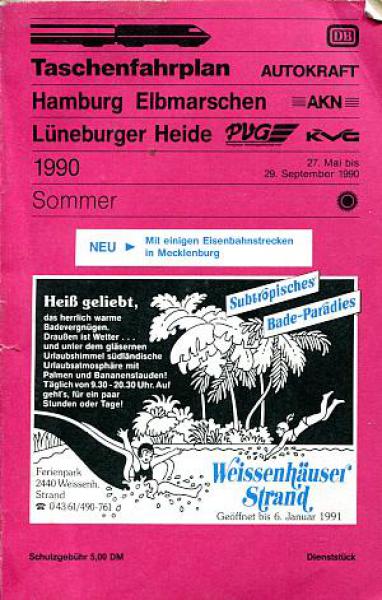Taschenfahrplan Hamburg, Elbmarschen, Lüneburger Heide 1990