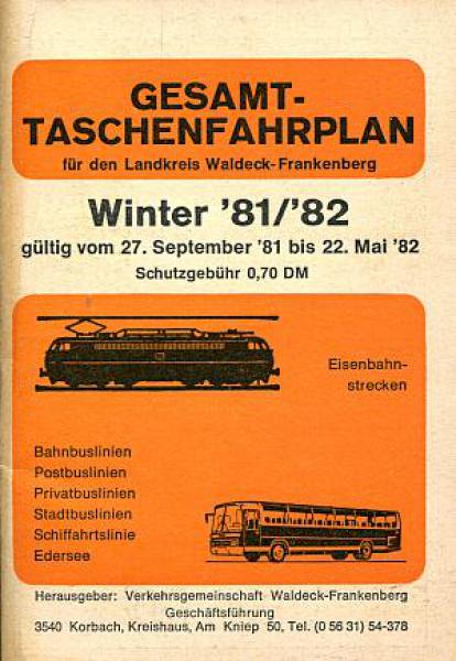 Taschenfahrplan Waldeck Frankenberg 1981 / 1982