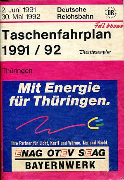 Taschenfahrplan Thüringen DR 1991 / 1992