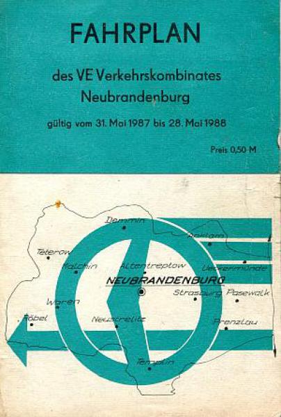 Fahrplan Verkehrskombinat Neubrandenburg 1987 / 1988