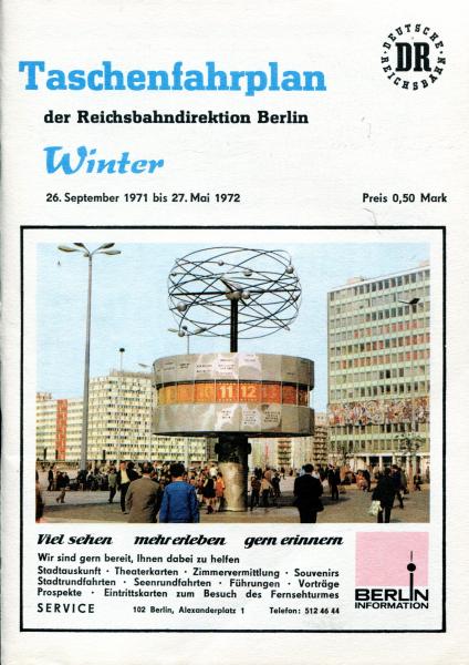 Taschenfahrplan Rbd Berlin 1971 / 1972