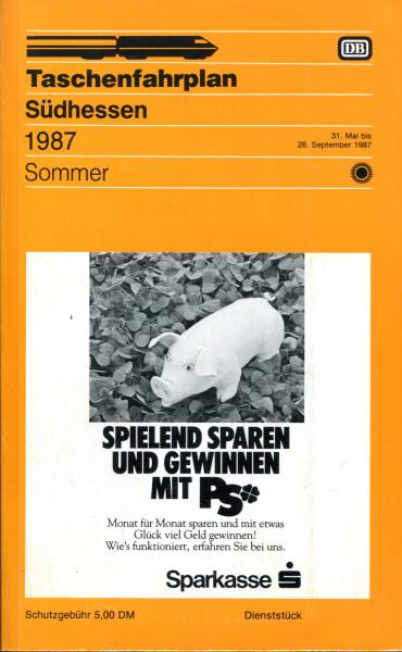 Taschenfahrplan DB Südhessen 1987 Sommer