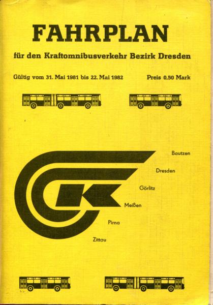 Fahrplan Kraftomnibusverkehr Bezirk Dresden 1981 / 1982