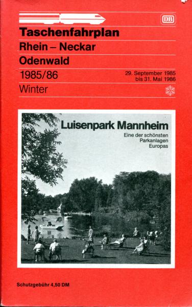 Taschenfahrplan Rhein Neckar Odenwald 1985 / 1986