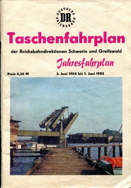 Taschenfahrplan Rbd Schwerin und Greifswald 1984 / 1985