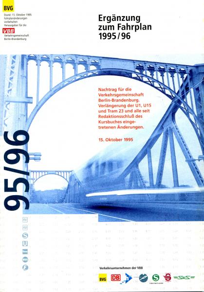 BVG Berlin Ergänzung zum Fahrplan 1995 / 1996