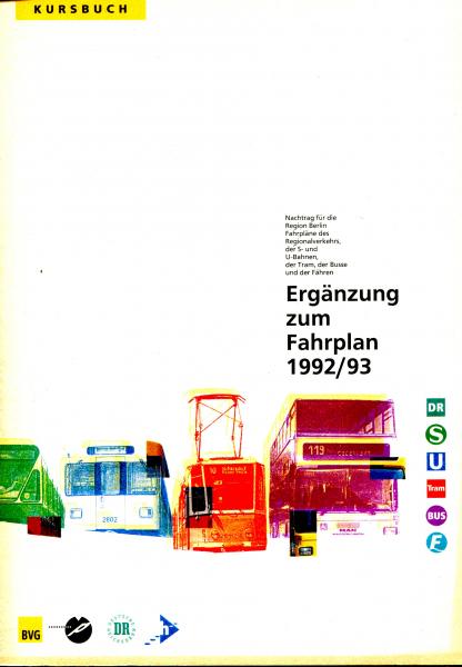 Berlin Ergänzung zum Fahrplan 1992 / 1993