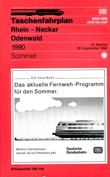 Taschenfahrplan Rhein Neckar Odenwald 1990