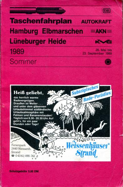 Taschenfahrplan Hamburg Elbmarschen Lüneburger Heide 1989
