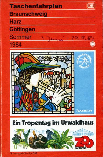 Taschenfahrplan Braunschweig Harz Göttingen 1984